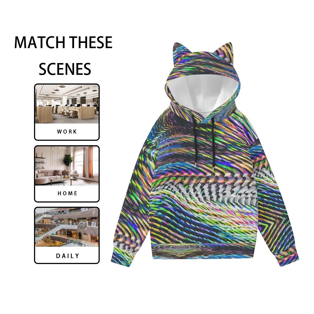 All-Over Print Women’s Hoodie With Decorative Ears