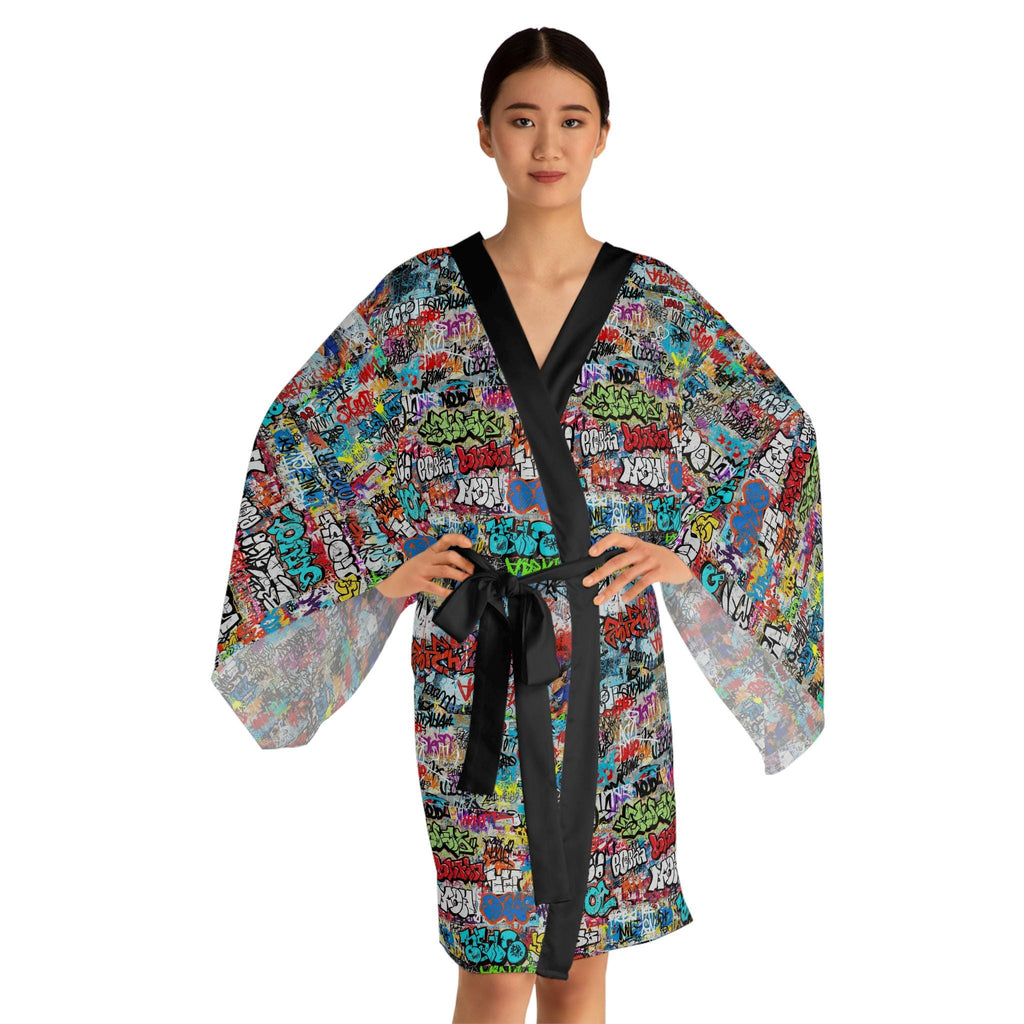 Graffiti Kimono Robe, Long Sleeve Boho Lounge Wear
