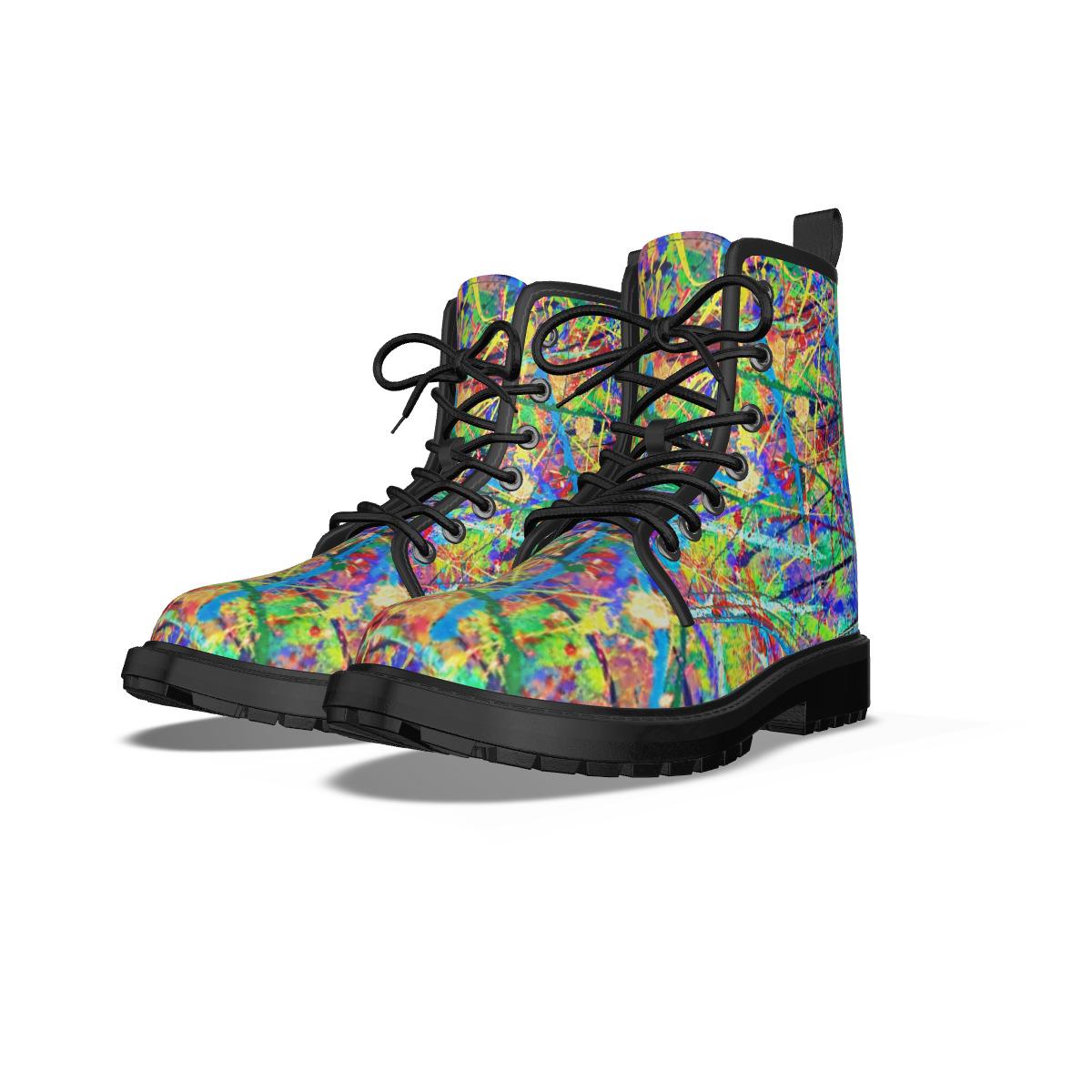 All-Over Print Women's Martin Short Boots With Black Bottom
