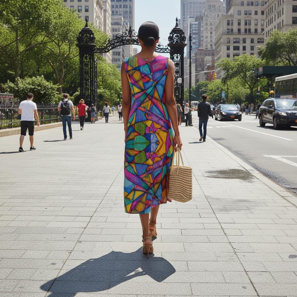 Abstract Print Sleeveless Dress | Slub Cotton Summer Dress