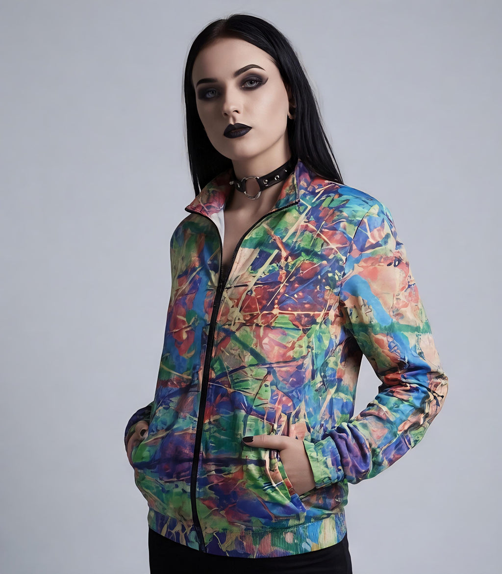 Paint Splatter Hacci Fleece Zip-Up Jacket, Psychedelic Streetwear
