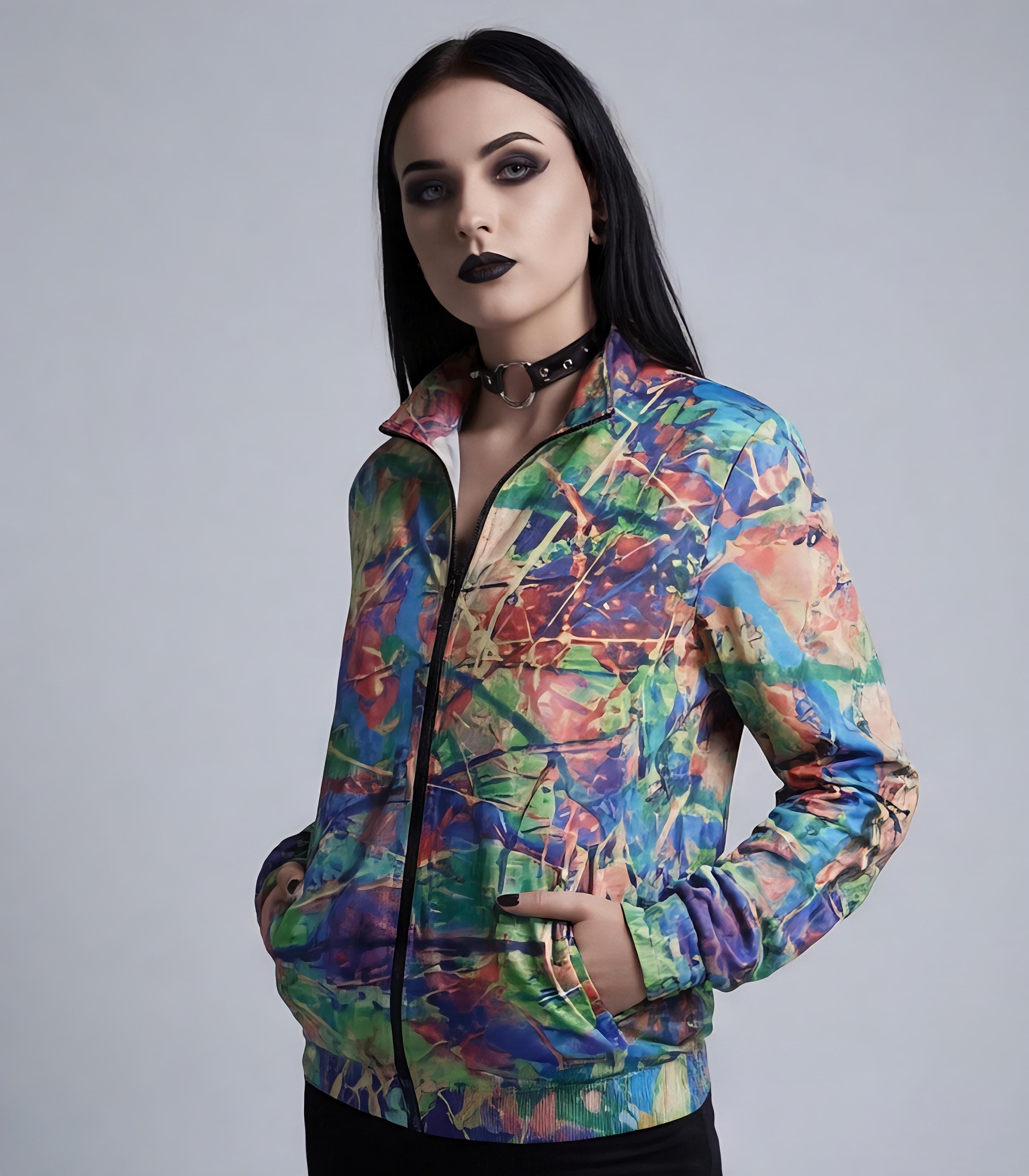 Paint Splatter Hacci Fleece Zip-Up Jacket, Psychedelic Streetwear