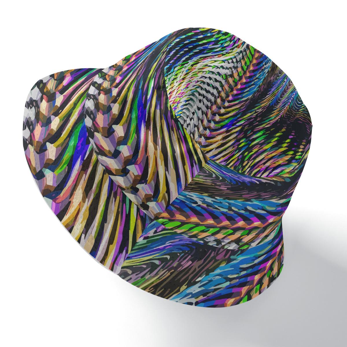 dylesmavis Double-Side Print Bucket Hat with Shimmering Zebra & Stained Glass Design