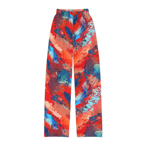 Abstract Art Kids Lounge Pants | Vibrant Red Blue Painterly Joggers - Sensory Friendly Creative Play Toddler Pajamas - Maximalist Motifs