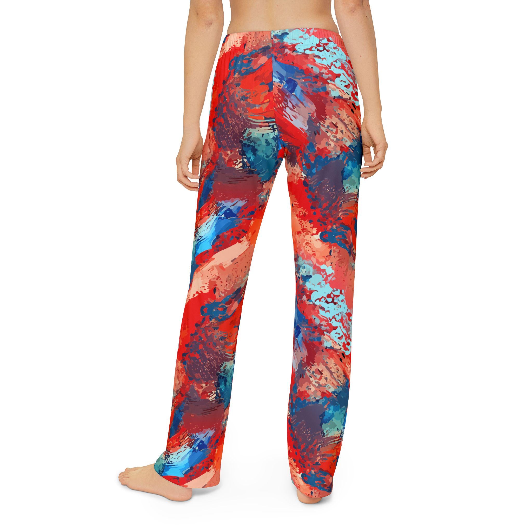 Abstract Art Kids Lounge Pants | Vibrant Red Blue Painterly Joggers - Sensory Friendly Creative Play Toddler Pajamas - Maximalist Motifs