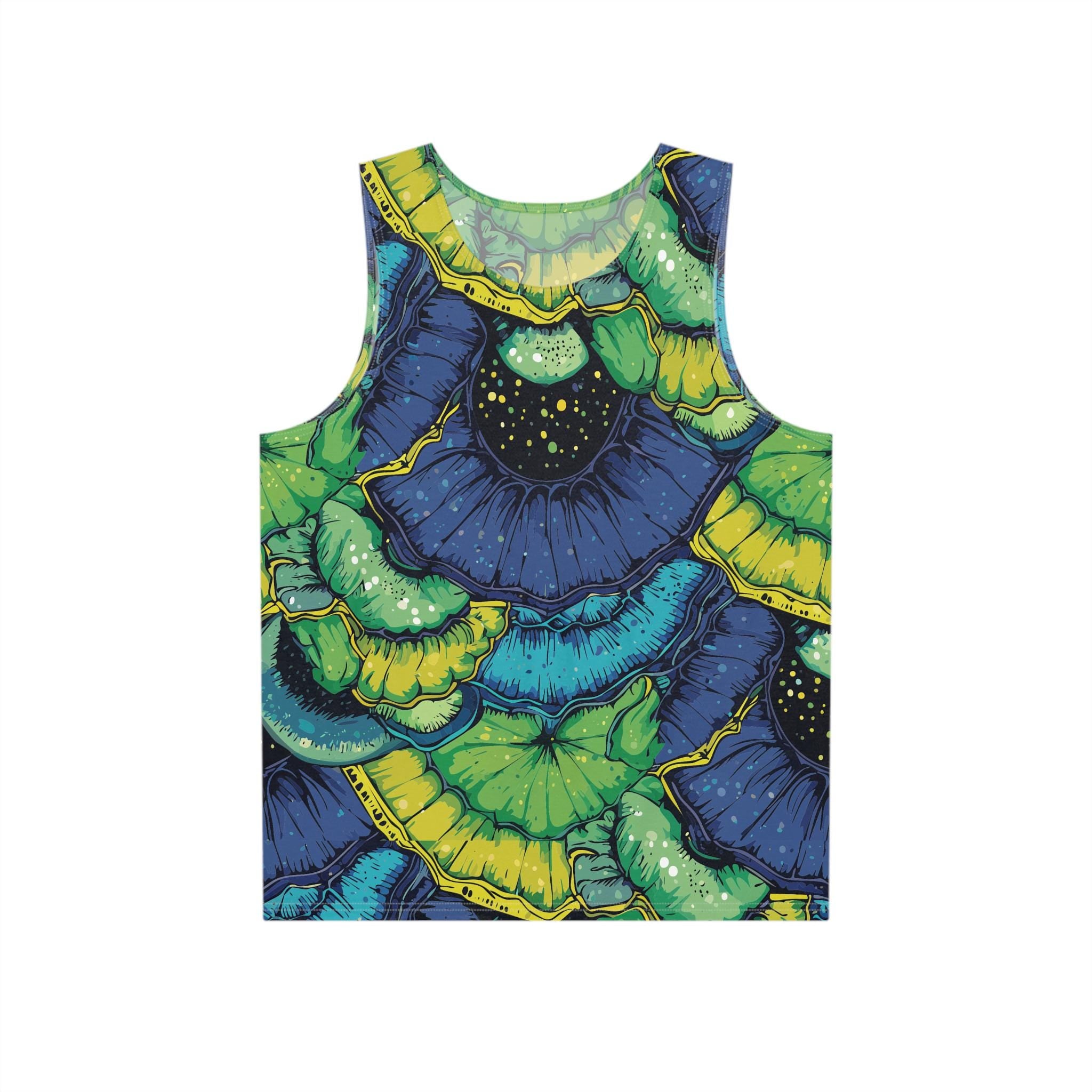 Blue Green Floral Abstract Tank | All-Over Print Sleeveless Top