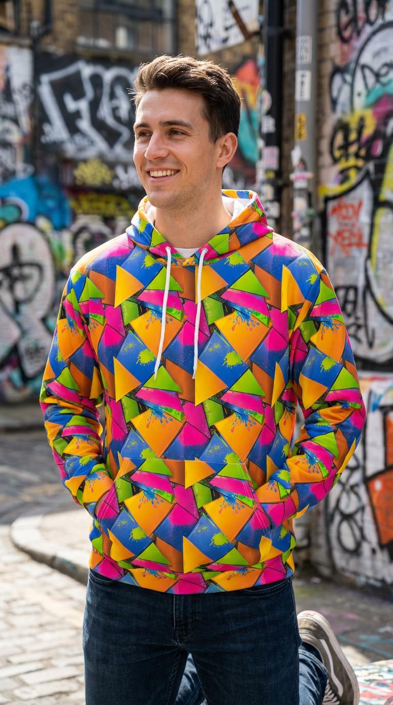 Colorful Geometric Triangle Pattern Hoodie | All-Over Print