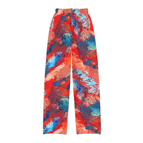 Abstract Art Kids Lounge Pants | Vibrant Red Blue Painterly Joggers - Sensory Friendly Creative Play Toddler Pajamas - Maximalist Motifs