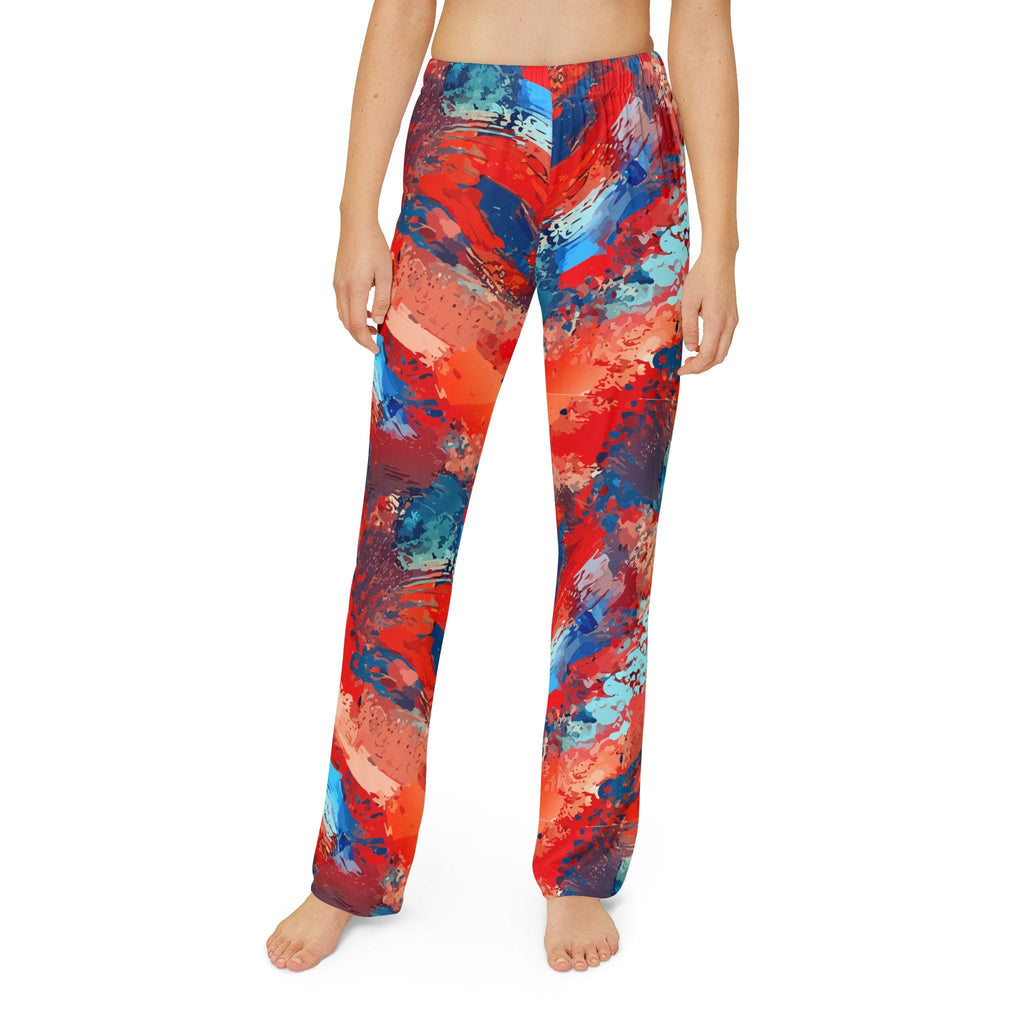 Abstract Art Kids Lounge Pants | Vibrant Red Blue Painterly Joggers - Sensory Friendly Creative Play Toddler Pajamas - Maximalist Motifs