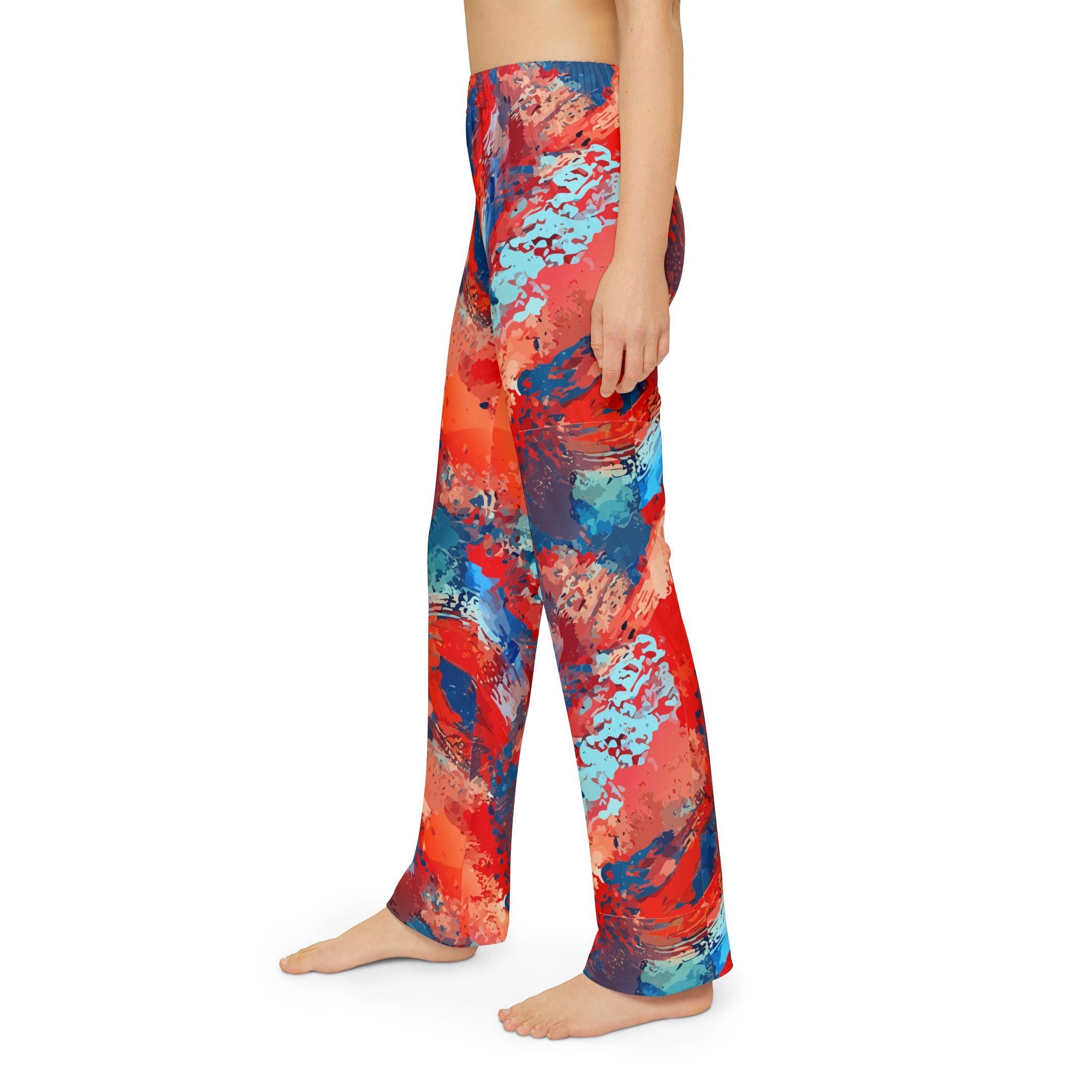 Abstract Art Kids Lounge Pants | Vibrant Red Blue Painterly Joggers - Sensory Friendly Creative Play Toddler Pajamas - Maximalist Motifs