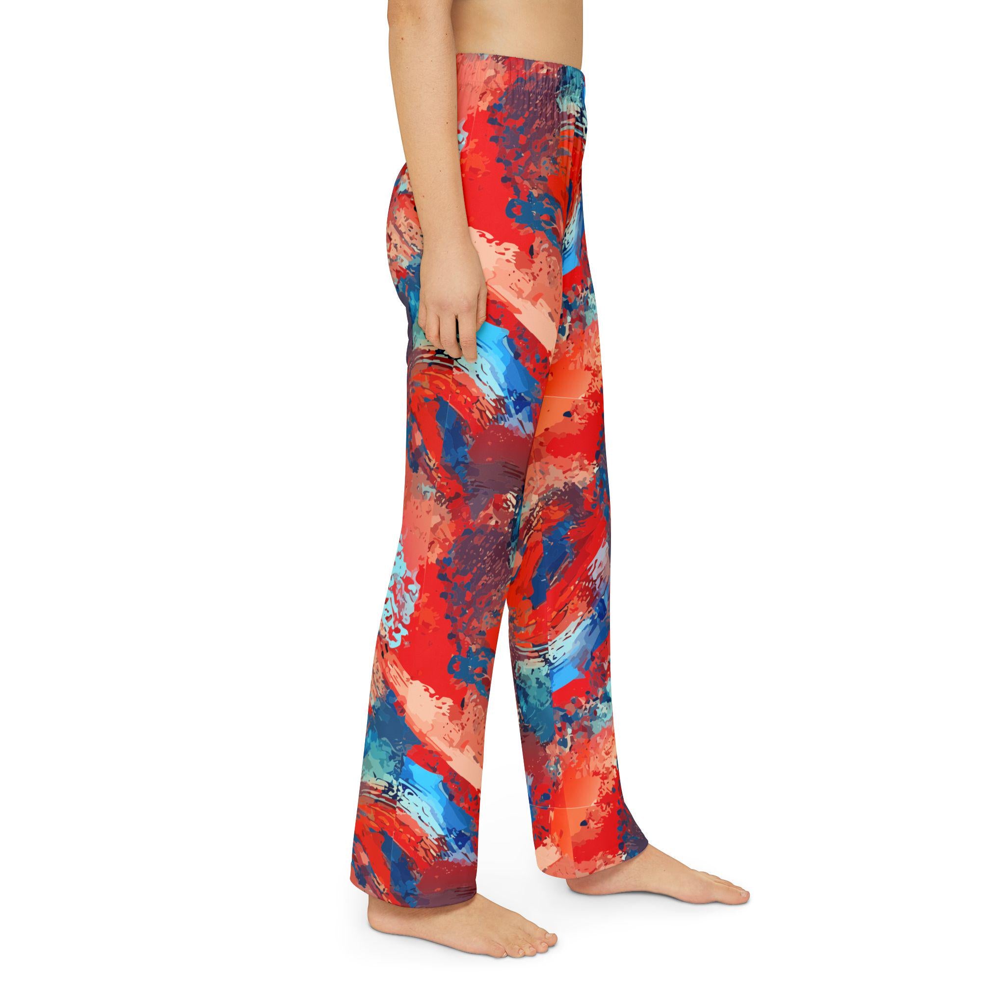 Abstract Art Kids Lounge Pants | Vibrant Red Blue Painterly Joggers - Sensory Friendly Creative Play Toddler Pajamas - Maximalist Motifs
