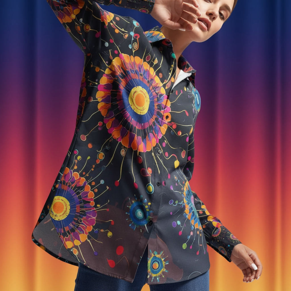 All-Over Print Women's Comfort Shirt With Button|125GSM Cotton