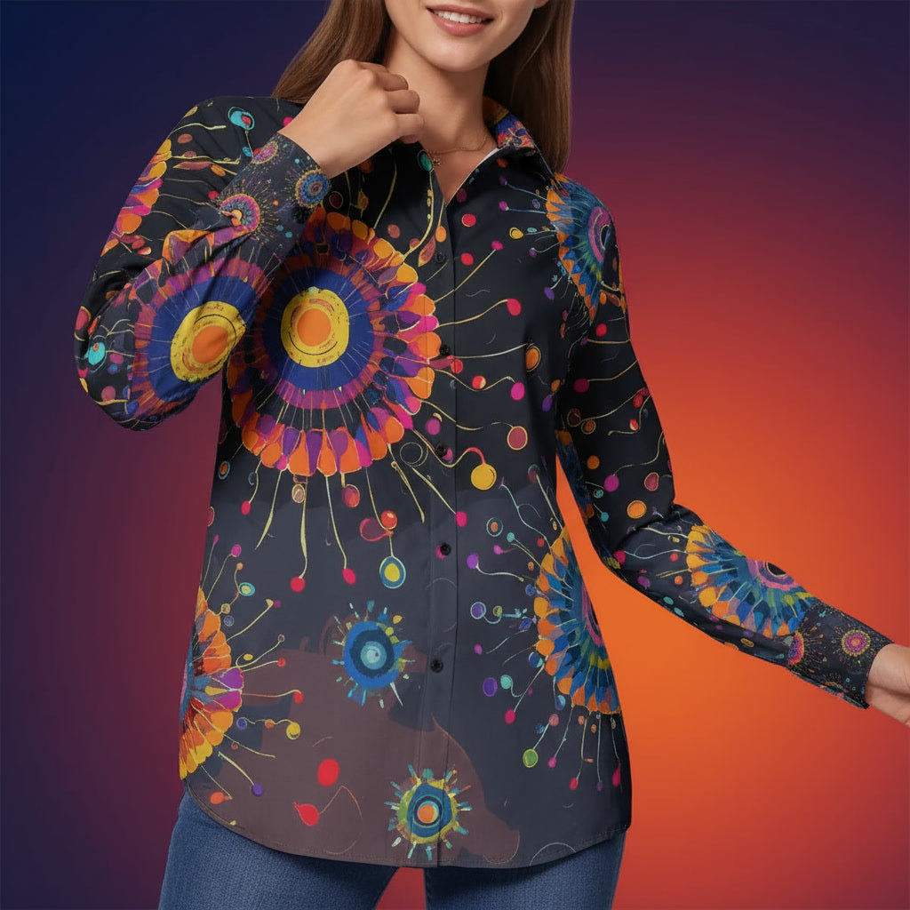 All-Over Print Women's Comfort Shirt With Button|125GSM Cotton