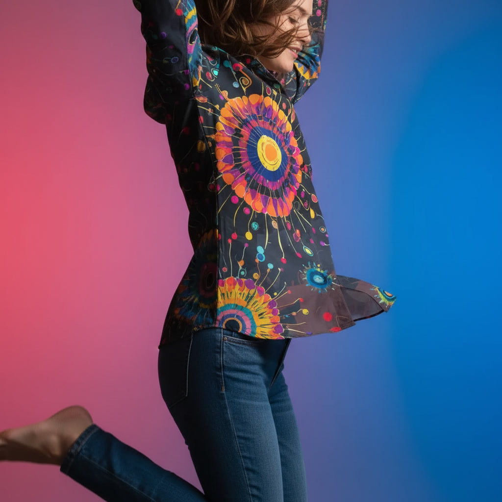 All-Over Print Women's Comfort Shirt With Button|125GSM Cotton